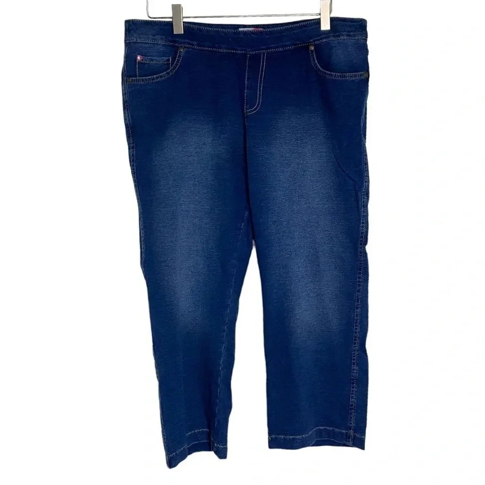 Pajama jeans dark blue pull on comfy‎ capris